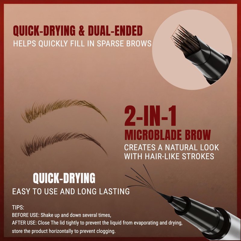 Eyebrow Pencil for Women, 2-in-1 Microblading Eyebrow Pen with 4D Square & Ultra-Fine Tips, Waterproof Long-Lasting Brow Pencil, Hair-Like Strokes for Natural Fuller Brows with Brow Brush, Light Brown