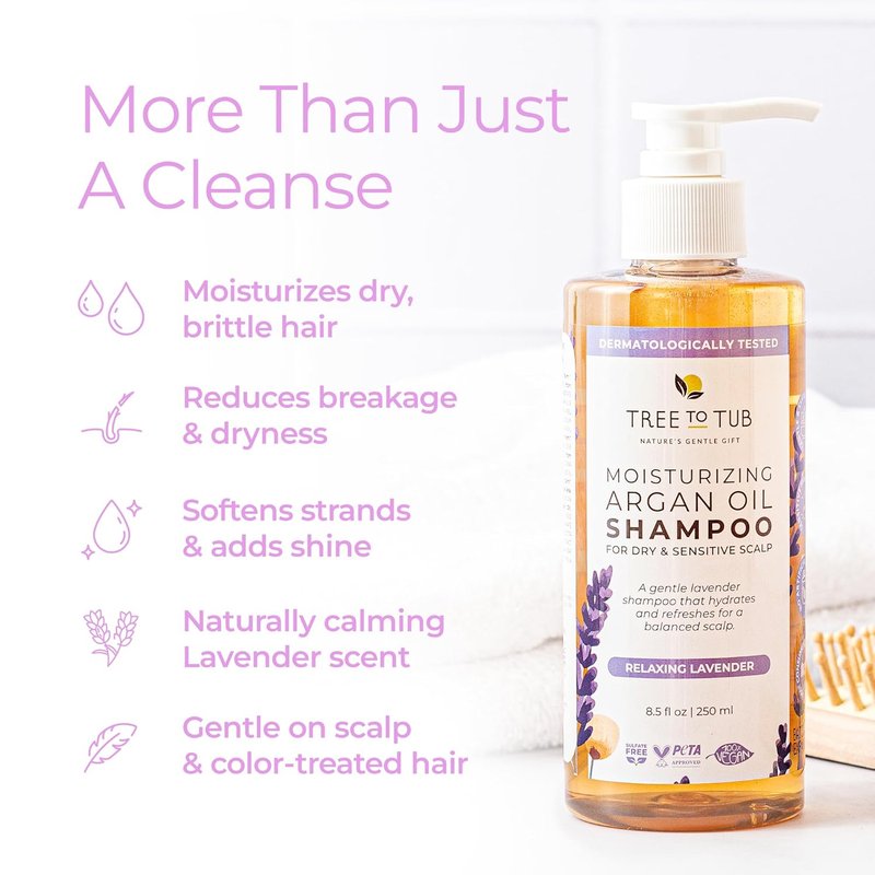 Lavender Dry Hair Shampoo for Sensitive Scalp - Gentle Hydrating Formula with Organic Argan Oil & Aloe Vera | Sulfate-Free, 12 oz