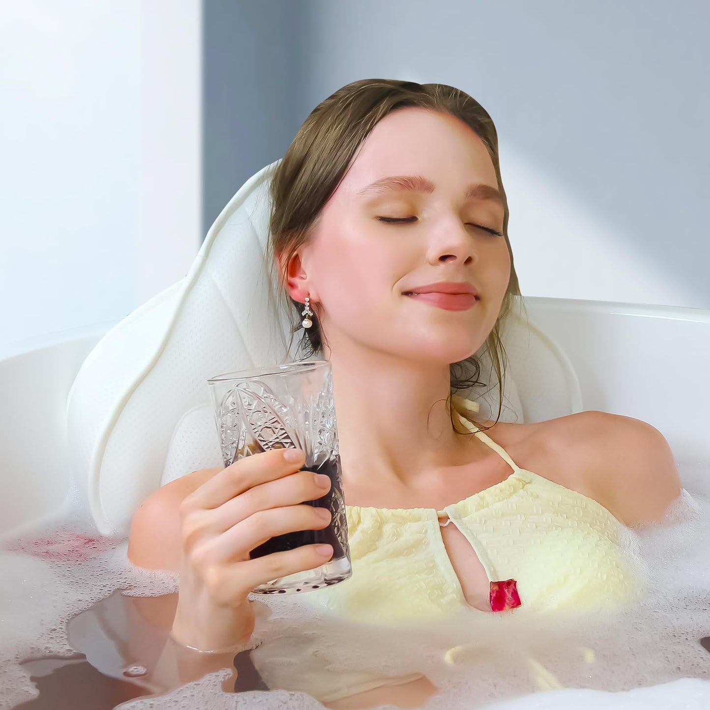 Poemland Luxury Thick Full Body Bath Pillows Mat & Cushion for Bathtub Headrest Neck Shoulder Support Comfort Relaxation Spa Accessories Perfect for a Spa Soak in Bathtub (White)