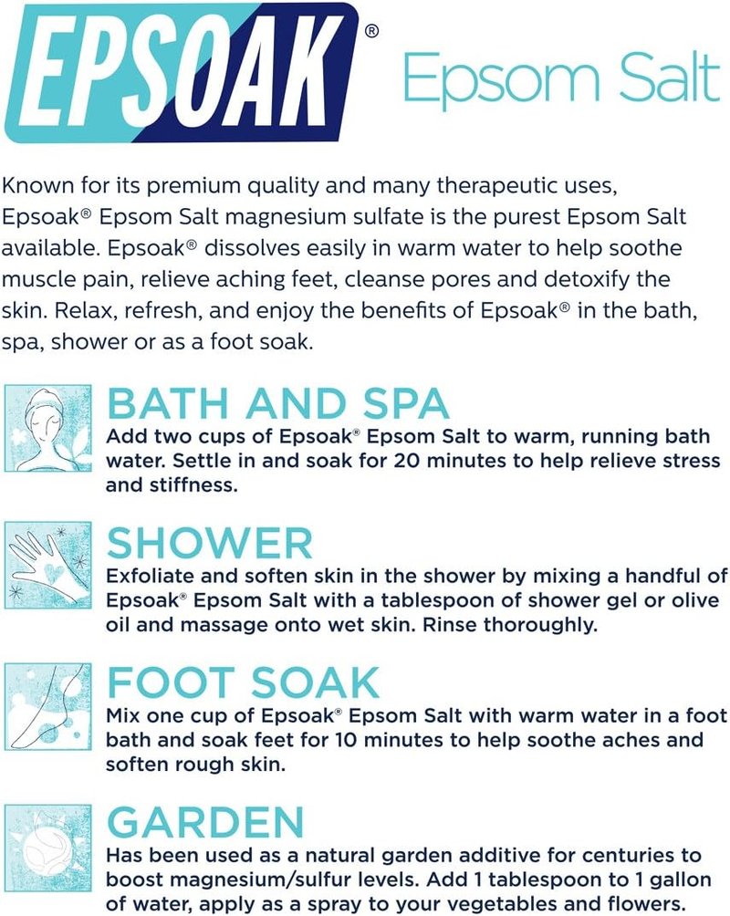 Epsoak Epsom Salt - 2 lb Unscented Magnesium Sulfate USP | Resealable Bag, Made in The USA