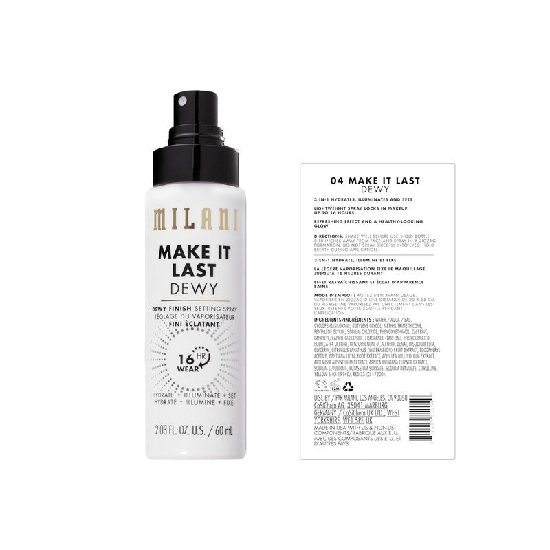 Milani Setting Spray & Primer - Make It Last Original & Dewy Finish with Niacinamide - 2 Pack