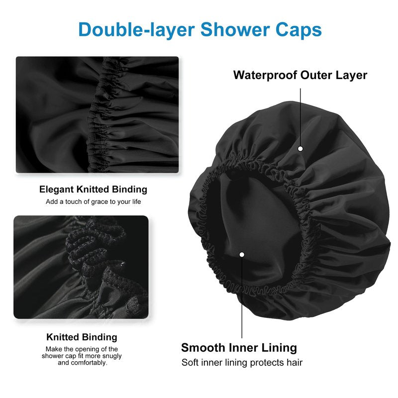 Shower Cap for Women, Double-Layer Waterproof Bath Cap, Reusable Hair Protector, TPU Coated Elastic Bathing Cap for Women & Men