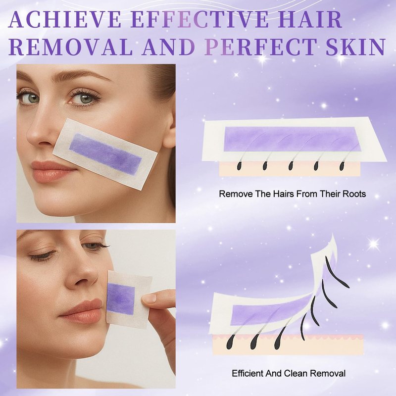 Regine Switzerland Facial Wax Strips - Fast & Gentle Hair Removal for Face, Eyebrow, Upper Lip | 40 Strips + 4 Calming Oil Wipes