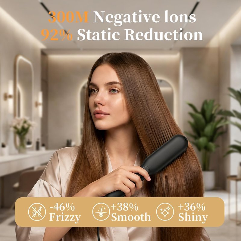 Go Brush Pro Cordless Hair Straightener Brush - 4 Adjustable Temperatures, Portable USB Charging, Black