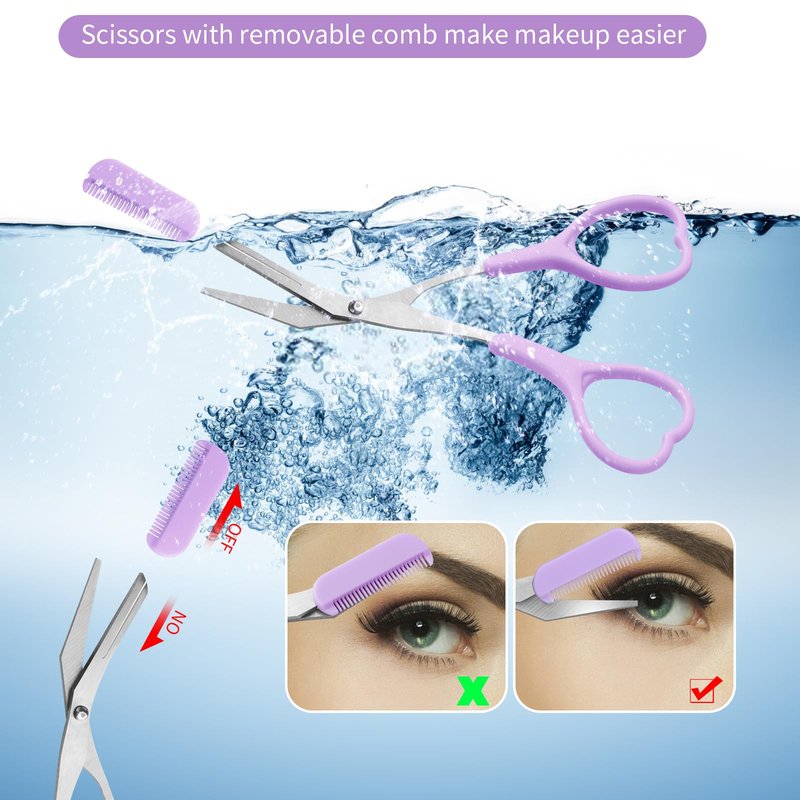 Eyebrow Scissors with Eyebrow Razor,Eyebrow Trimmer with Comb,Non Slip Finger Grips Trimmer Eyebrow Scissors, Hair Removal Beauty Accessories for Men Women (Light Pink, Green, Purple)