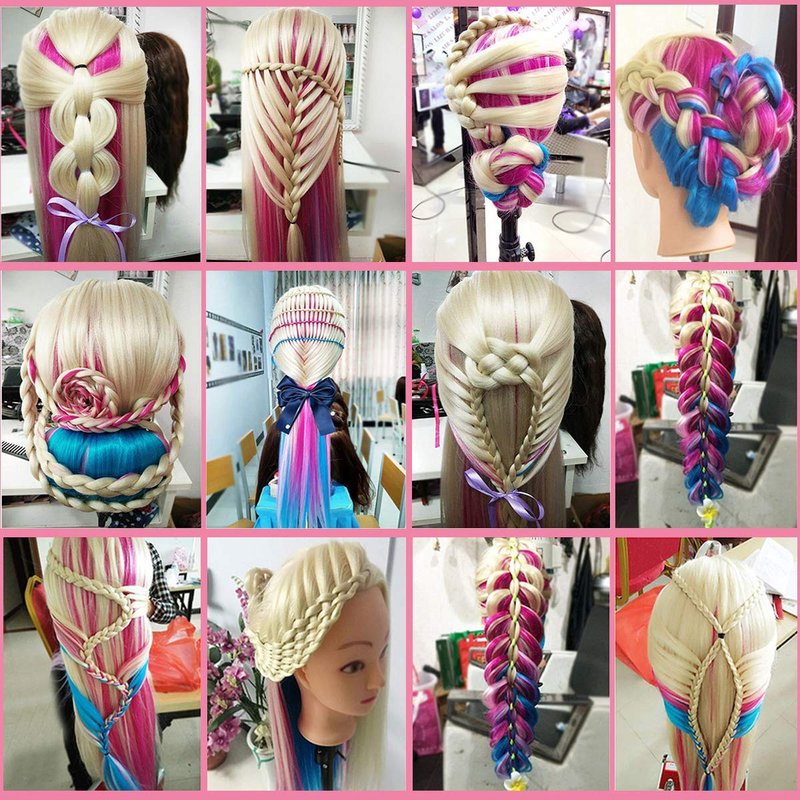 Beauty Star 29" Colorful Mannequin Head with 100% Syntheic Hair, Doll Head for Hair Styling and Braiding Practice, Professional Bride Cosmetology Training Manikin Head with Clamp Stand Updo Kit