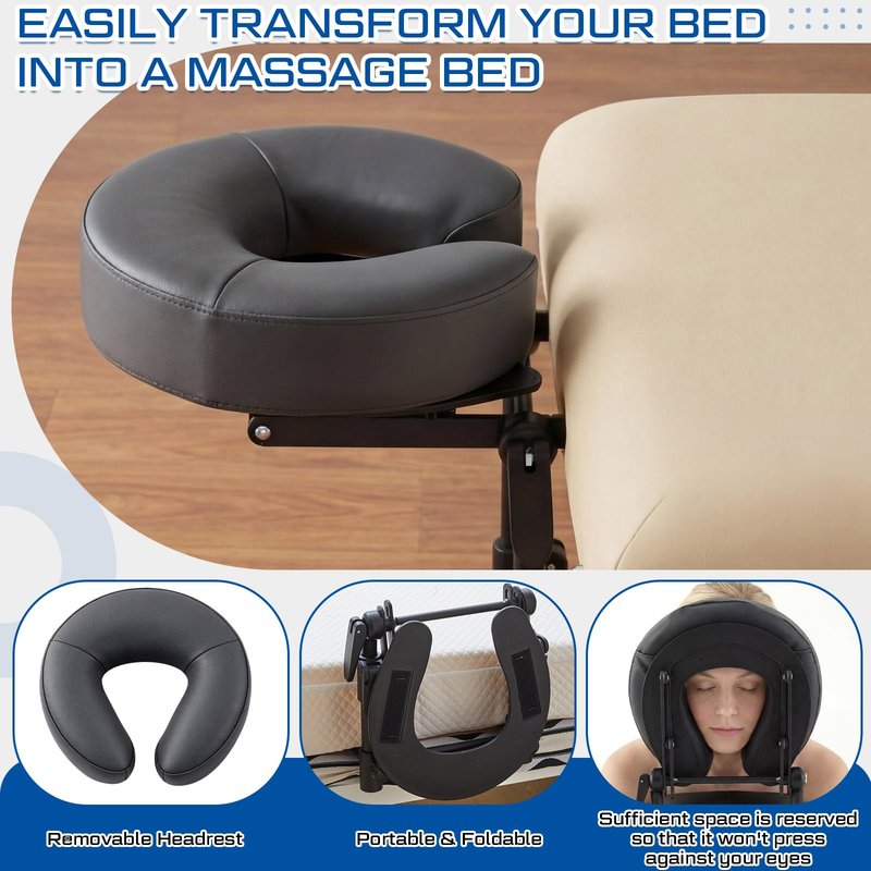 Qunclay Adjustable Massage Headrest for Bed, Portable Mattress Massage Face Cradle with Soft Pillow Cushion, Face Down Pillow After Eye Surgery for Professional and Home Use(Grey)