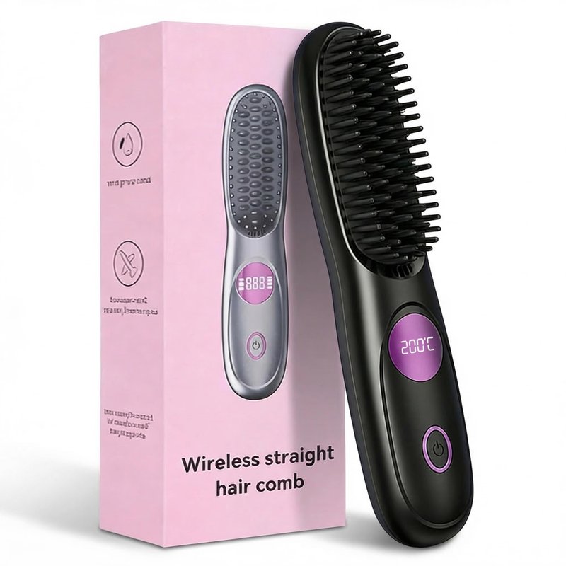 Go Brush Pro,2026 New Cordless Straight Hair Brush, Portable Scald-Proof mini Straight Hair Comb with Three Temperature Settings and LED Display Screen, Quickly Heating Travel Hair Brush (Dark Black)