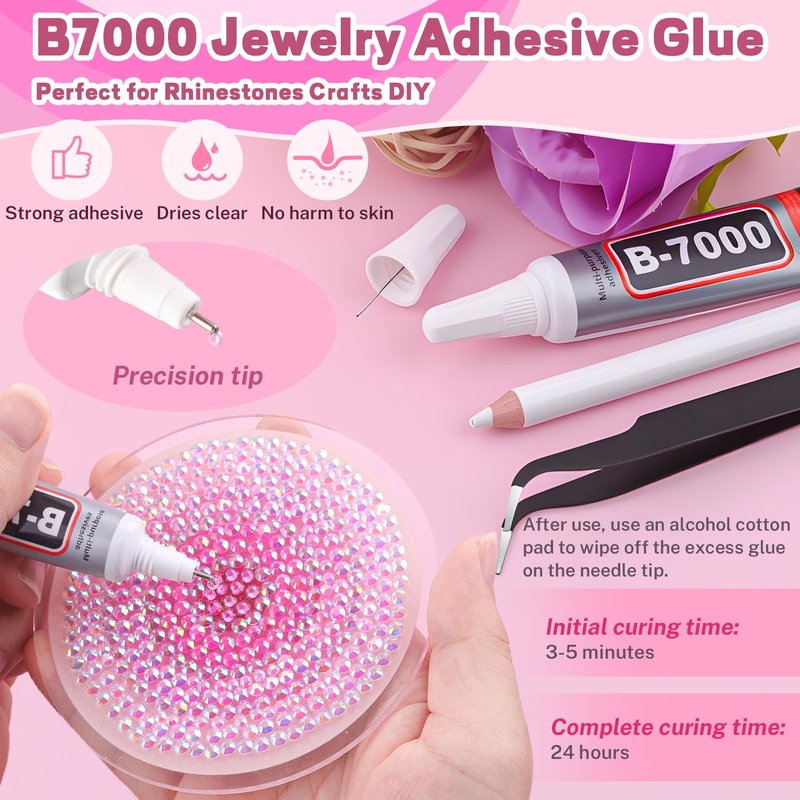 20000 Pcs Pink Rhinestones for Crafting | Bedazzler Kit with 3 Pcs B7000 Jewelry Glue for Clothing, Shoes, Nail Art