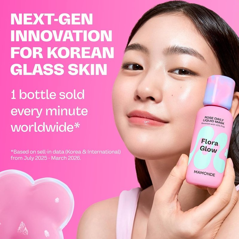 Flora Glow Rose Daily Liquid Mask - Hydrating & Exfoliating Korean Leave-On Face Mask with Hyaluronic Acid & Peptides | All Skin Types