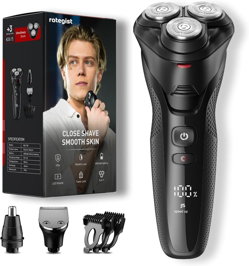 rategist 3-in-1 Electric Razor for Men: IPX7 Waterproof Razors for Men - USB-C Rechargeable, Precision Floating Blades - Wet Dry Shaving, Travel Kit, Beard, Nose & Sideburns