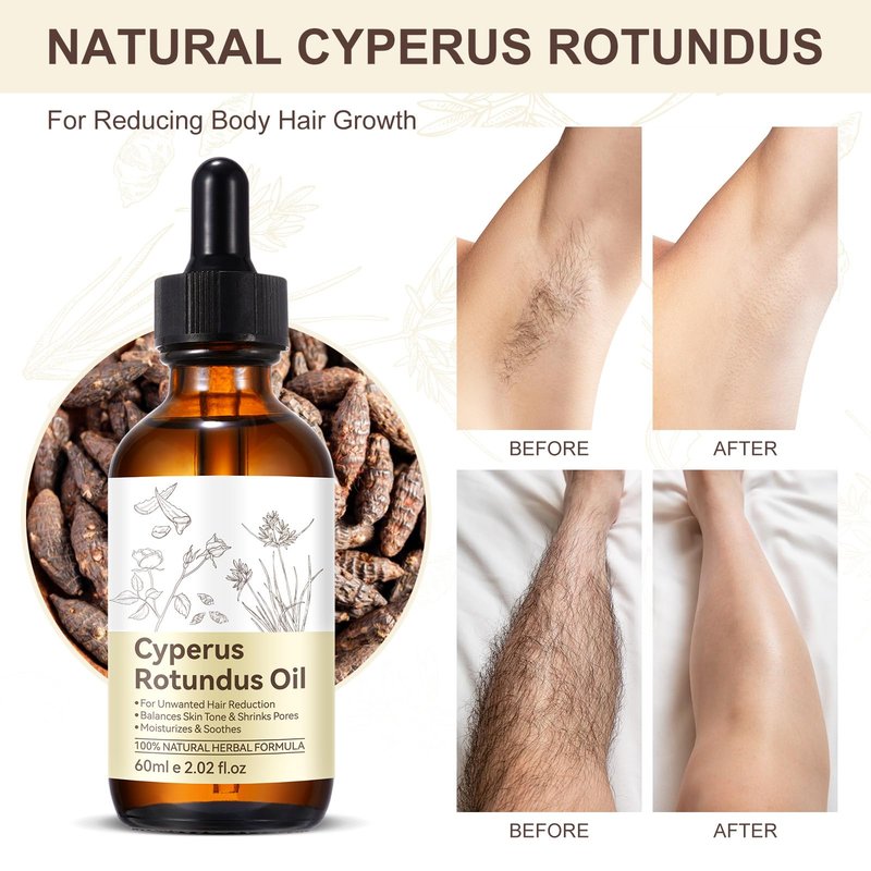 Cyperus Rotundus Oil for Hair Removal 100% Pure Natural Reduces Body Hair Growth Cyperus Rotundus Oil, Moisturizes & Soothes The Skin, Hair Removal Oil Suitable for All Skin Types