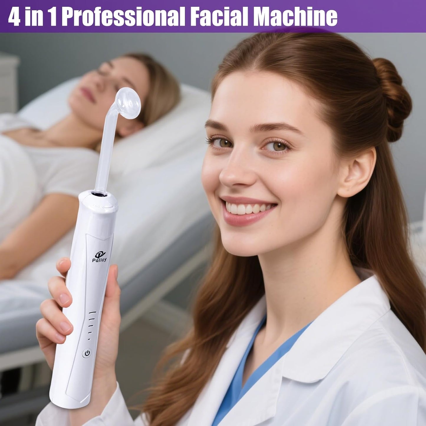 Wireless Lift Wand - Professional High Frequency Facial Device | 4 Electrodes for Wrinkles, Scars, Dark Circles (White)