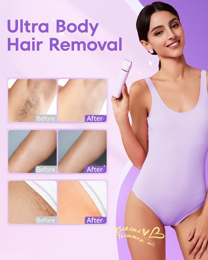 Bikini Trimmer for Women - 2-in-1 Painless Body Shaver | Portable Grooming Kit for Underarms, Legs, and Arms