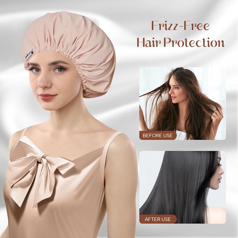 Reusable Waterproof Shower Cap for Women - Double-Layer Hair Protection | Light Pink, One Size