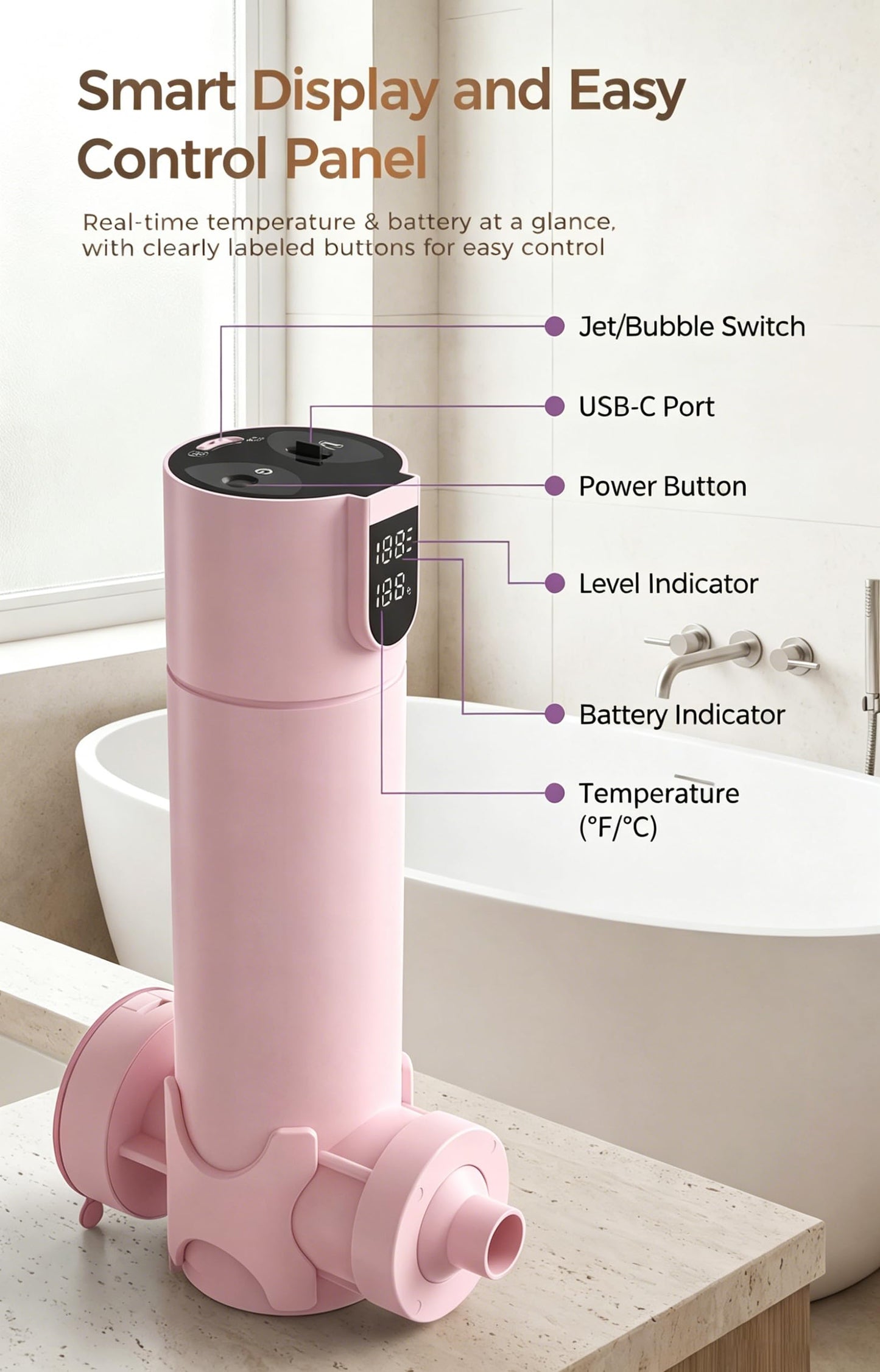 Bath Jets for Tub – Portable Cordless Bath Jet Spa for Bathtub with Vacuum-Lock Suction, Dual Jet & Bubble Mode, 360° Adjustable Water Flow