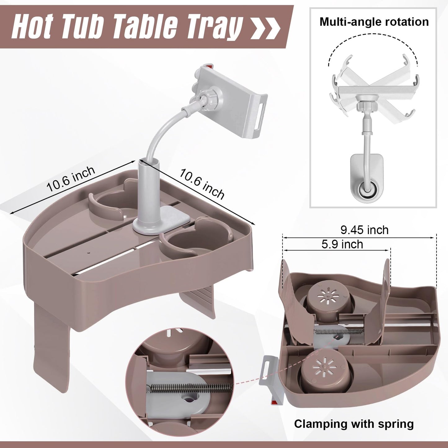 Lewtemi 2 Pcs Hot Tub Table Tray with Adjustable Phone Holder and 2 Cup Holders Bath Pillow Spa Headrest Pillow with Suction Cup Hot Tub Accessories for Outdoor Inflatable Pool