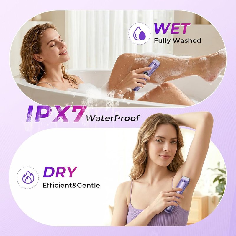 Skiennix 4-in-1 Bikini Trimmer for Women - Dual Head Electric Razor for Wet & Dry Use, Rechargeable for Body & Facial Hair