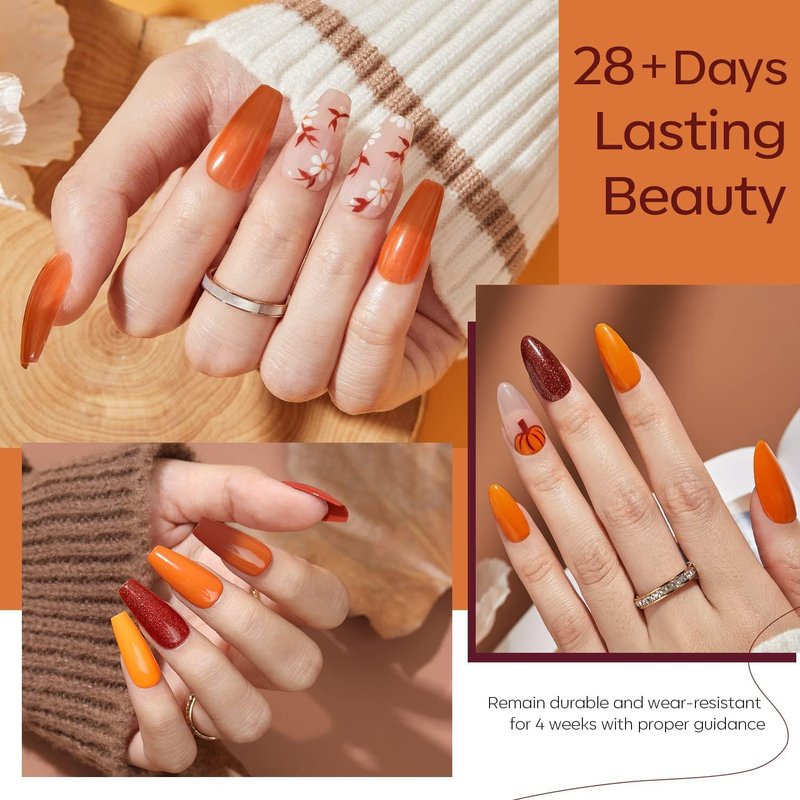 Modelones Gel Nail Polish Set - 6 Colors for Winter | Brown, Orange, Burgundy & Glitter Shades