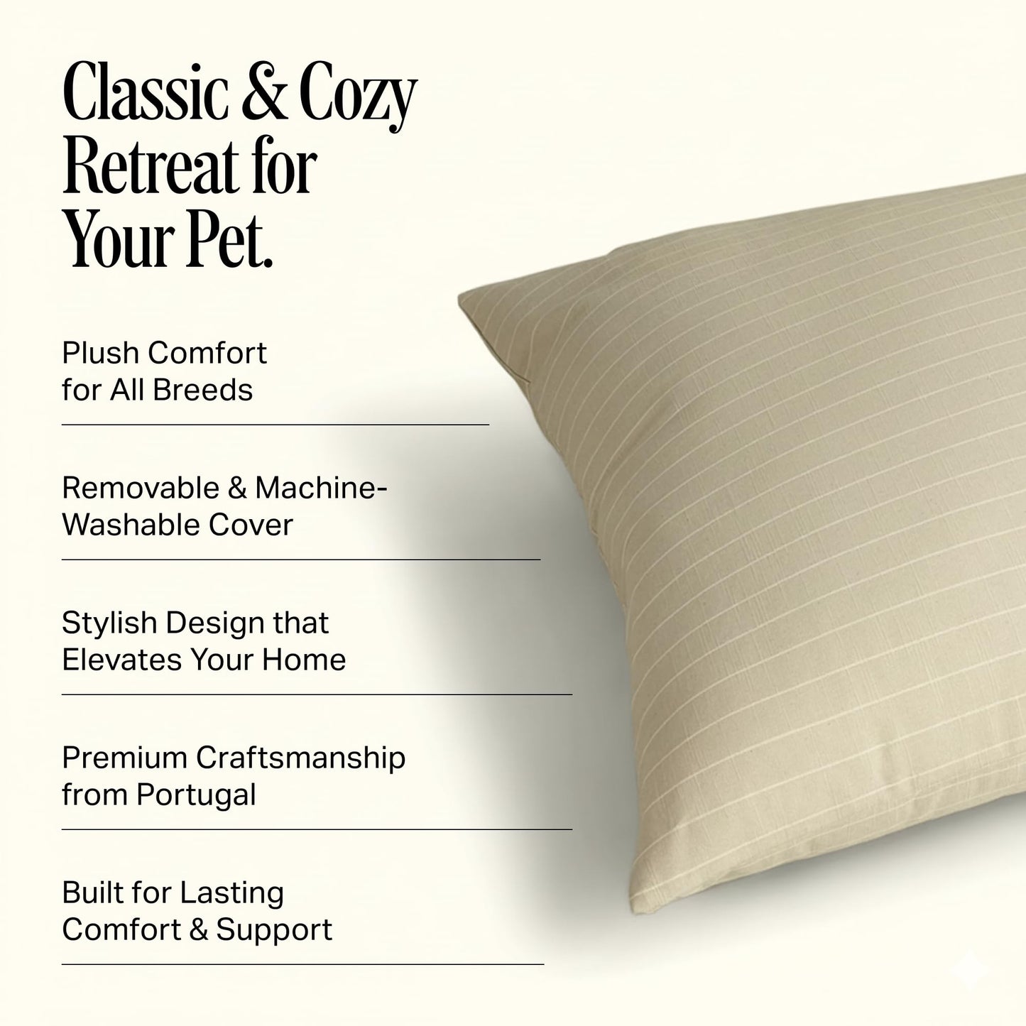Preston Lane Brody Luxury Dog Bed with Removable Washable Cover – Plush Comfort for Large Dogs – Stylish Modern Design, Made in Portugal, Large 40 x 30 x 7
