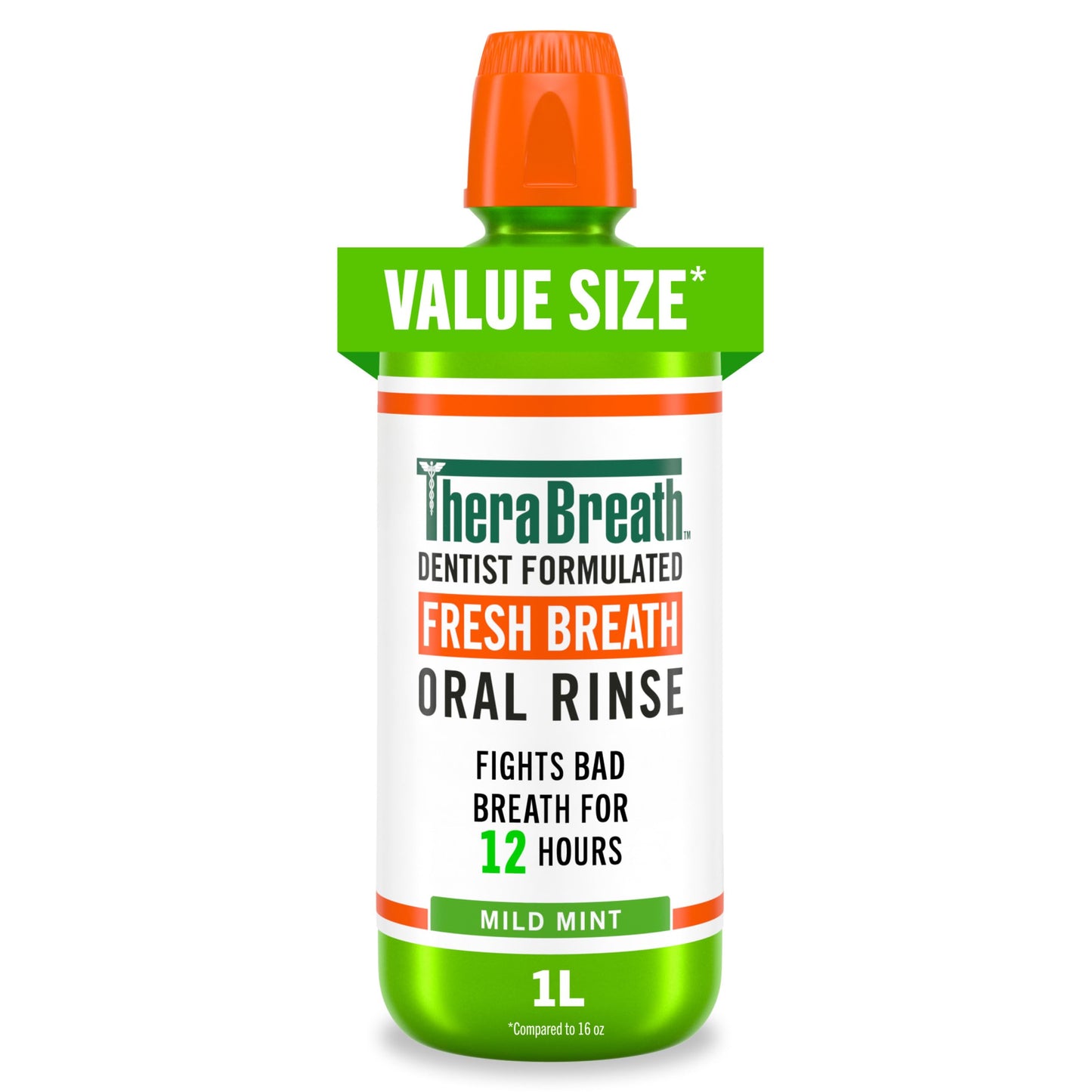 TheraBreath Fresh Breath Mouthwash, Mild Mint, Alcohol-Free, 1 Liter