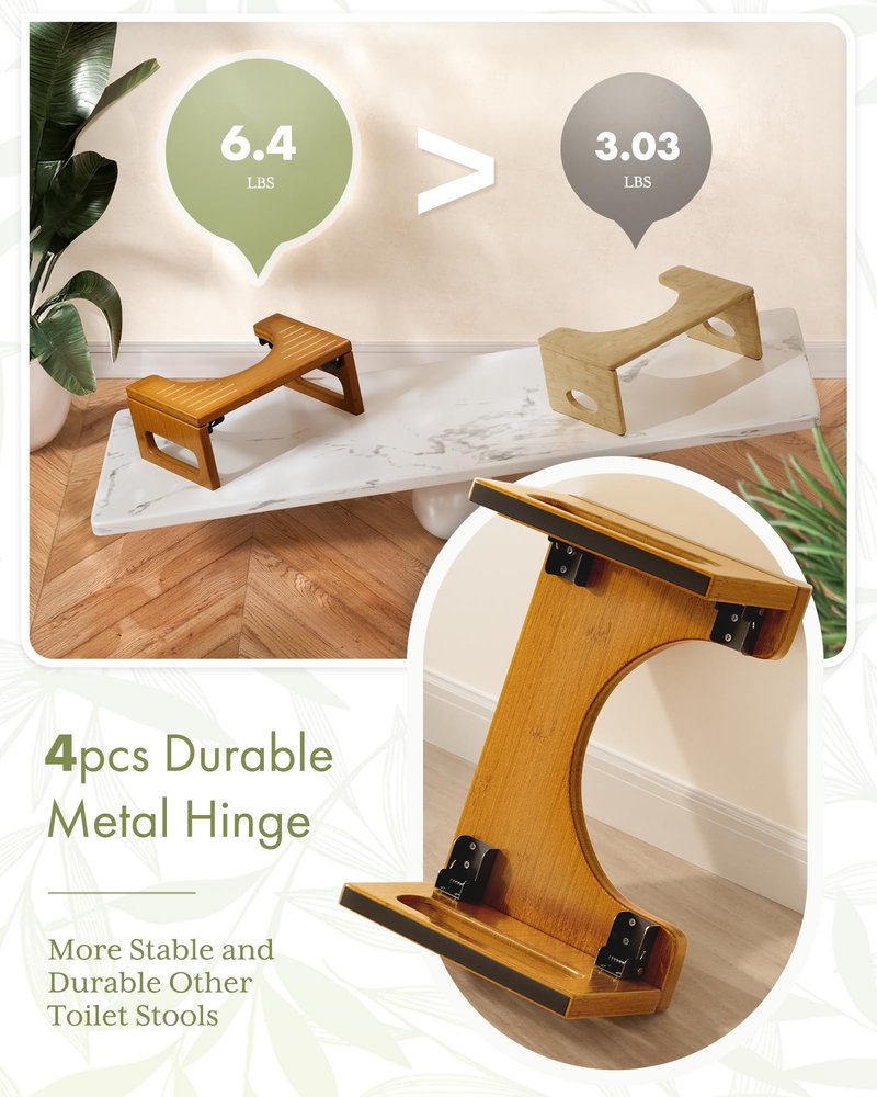 AmazerBath 7 Inches Bamboo Toilet Stool Squat for Adult, Foldable Squatting Potty Stool for Bathroom, 0.79" Thickness Poop Stool with Non-Slip Strip, No Assembly Required, Dark Wood Color