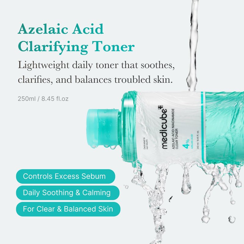 medicube Azelaic Acid Niacinamide Clarifying Toner | Troubled Skin Care, Ideal for Purifying & Calming | 4% Azelaic Acid & 2% Niacinamide| Soothing Daily Toner | Korean Skin Care | 8.45 fl.oz