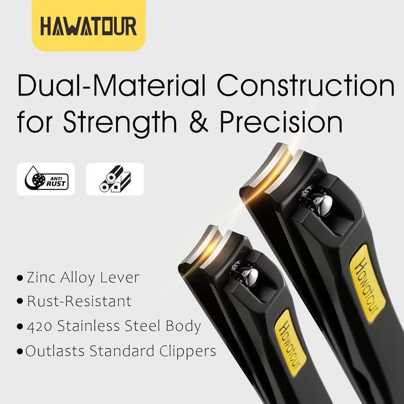 Professional Nail Clippers Set - Curved Stainless Steel Blades for Fingernails & Toenails | Compact Black Tin Case