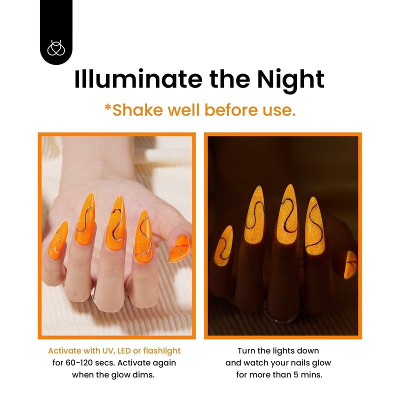 Beetles Gel Nail Polish – Luminous Orange Glow in the Dark Gel Polish, Soak Off Uv LED Nail Lamp Nail Art Manicure Salon DIY Home 0.5Oz