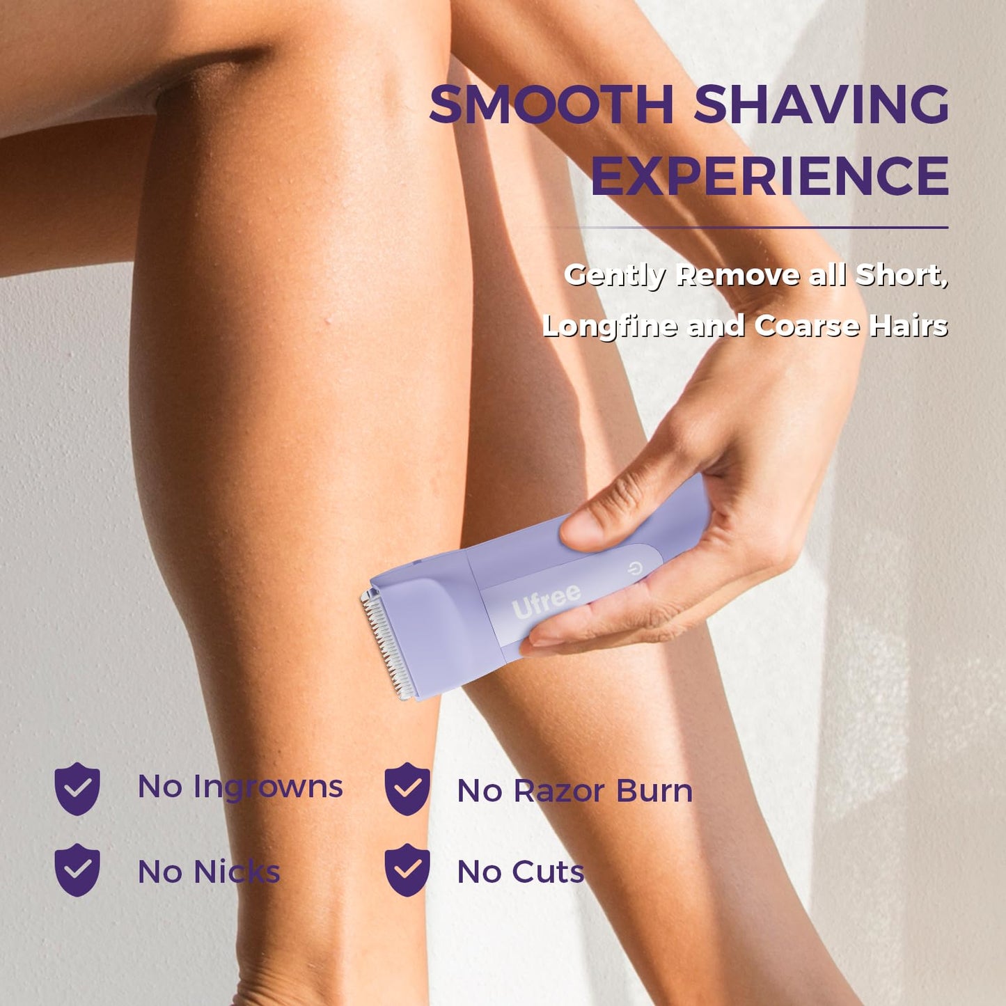 Ufree 3-in-1 Women's Electric Razor with Ceramic Blades, IPX7 Waterproof Bikini Trimmer for Women, Pubic Hair Trimmer, Cordless Rechargeable Shaver for Legs, Armpit, Valentine's Gifts for Women
