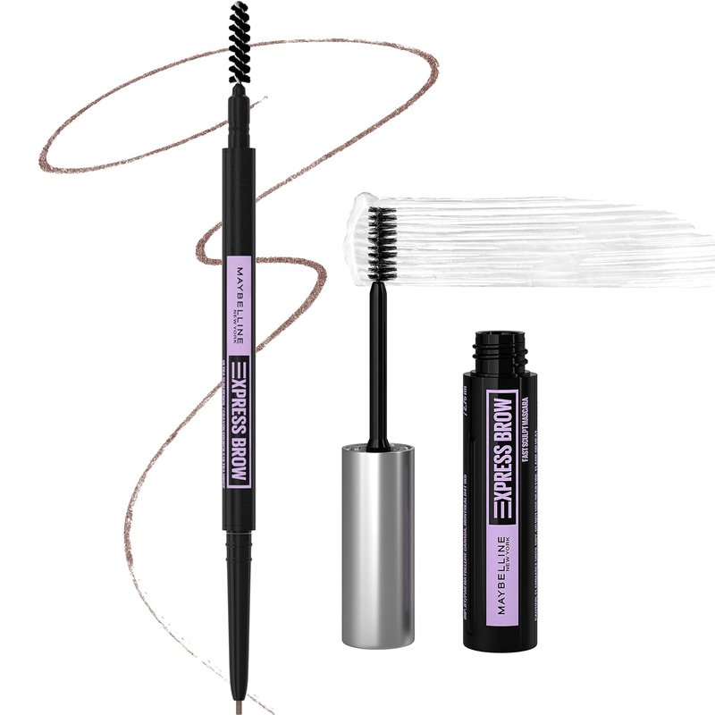 Maybelline Brow Ultra Slim Defining Pencil & Fast Sculpt Gel - Soft Brown & Clear Eyebrow Makeup Bundle