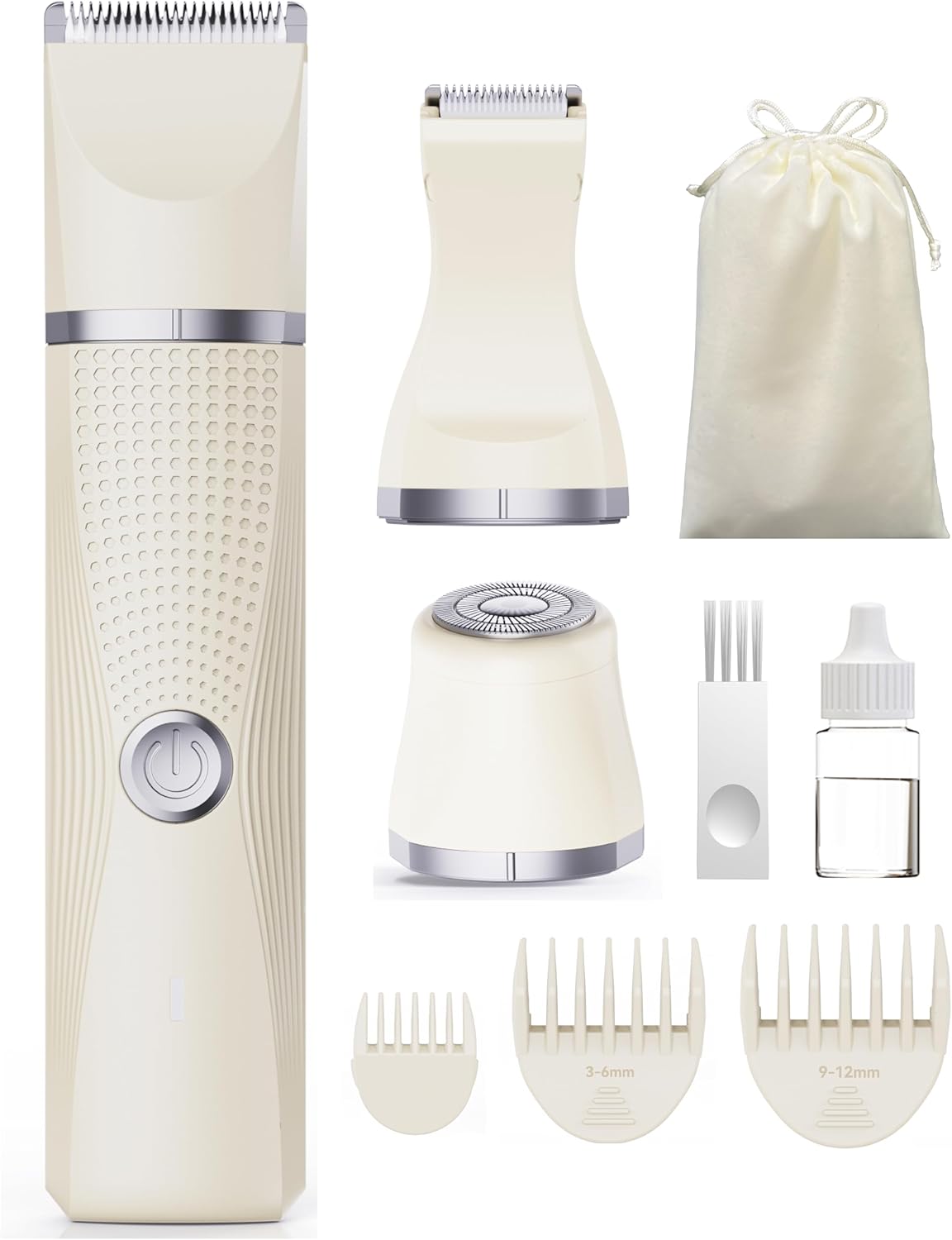 Unibono Pubic Hair Trimmer for Women - Waterproof 3-in-1 Electric Razor | Rechargeable Cordless Groomer for Body Hair (Cream)