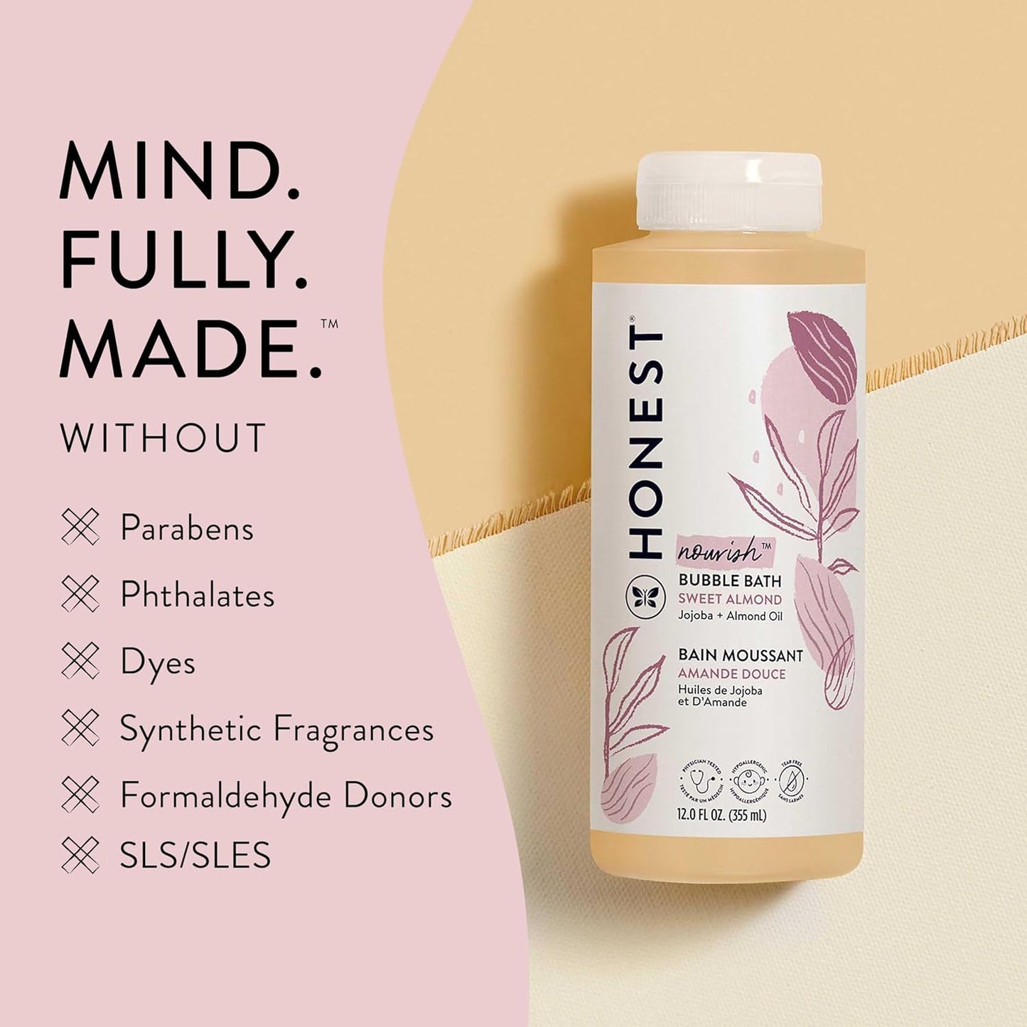 The Honest Company Foaming Bubble Bath, Gentle for Baby, Naturally Derived, Tear-free, Hypoallergenic, Sweet Almond Nourish, 12 fl oz