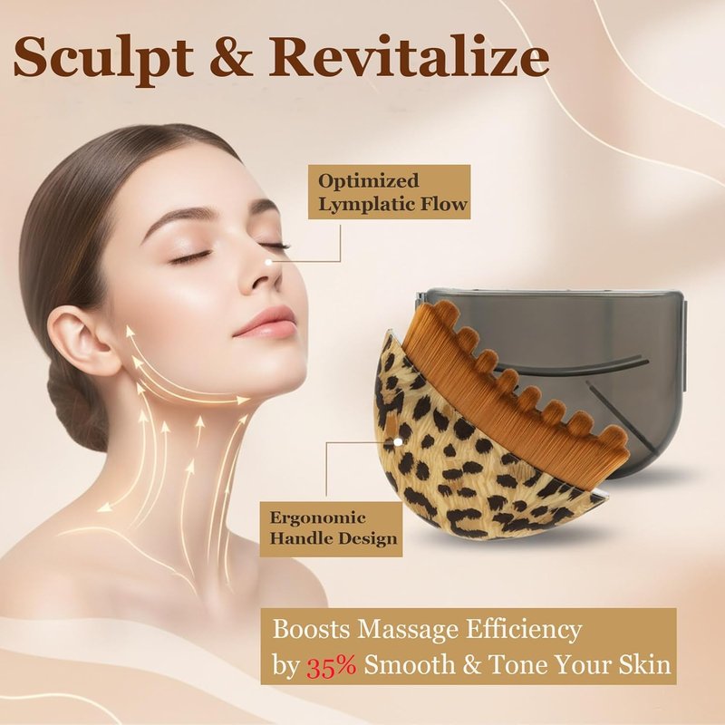 Lymphatic Contour Face Brush - Leopard Print Sculpting & Lifting Tool | Ergonomic Design for Face, Chin & Neck