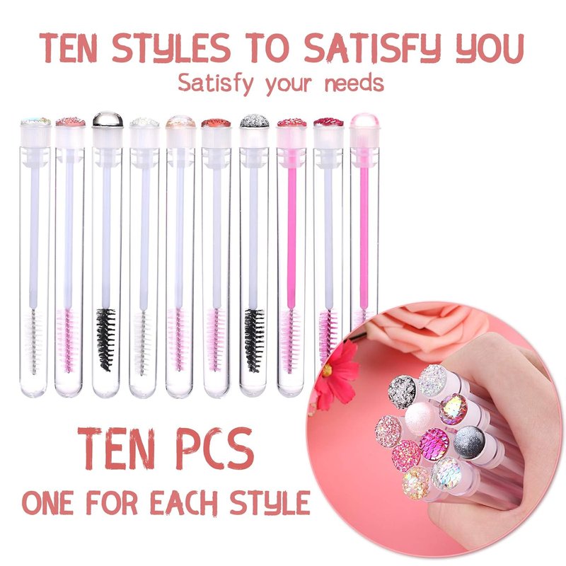Eyelash Brush Set - 10pcs Lash Wands for Makeup & Eyelash Extensions | Diamond Color Cleaning Tools
