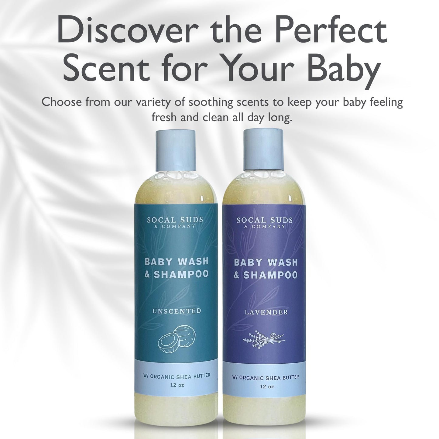 SoCal Suds & Company Baby Body Wash & Shampoo with Shea Moisture for Sensitive Skin, Bath & Hair Products for Toddlers & Babies, Natural Soap - 2 Pack Lavender 12oz Bottles