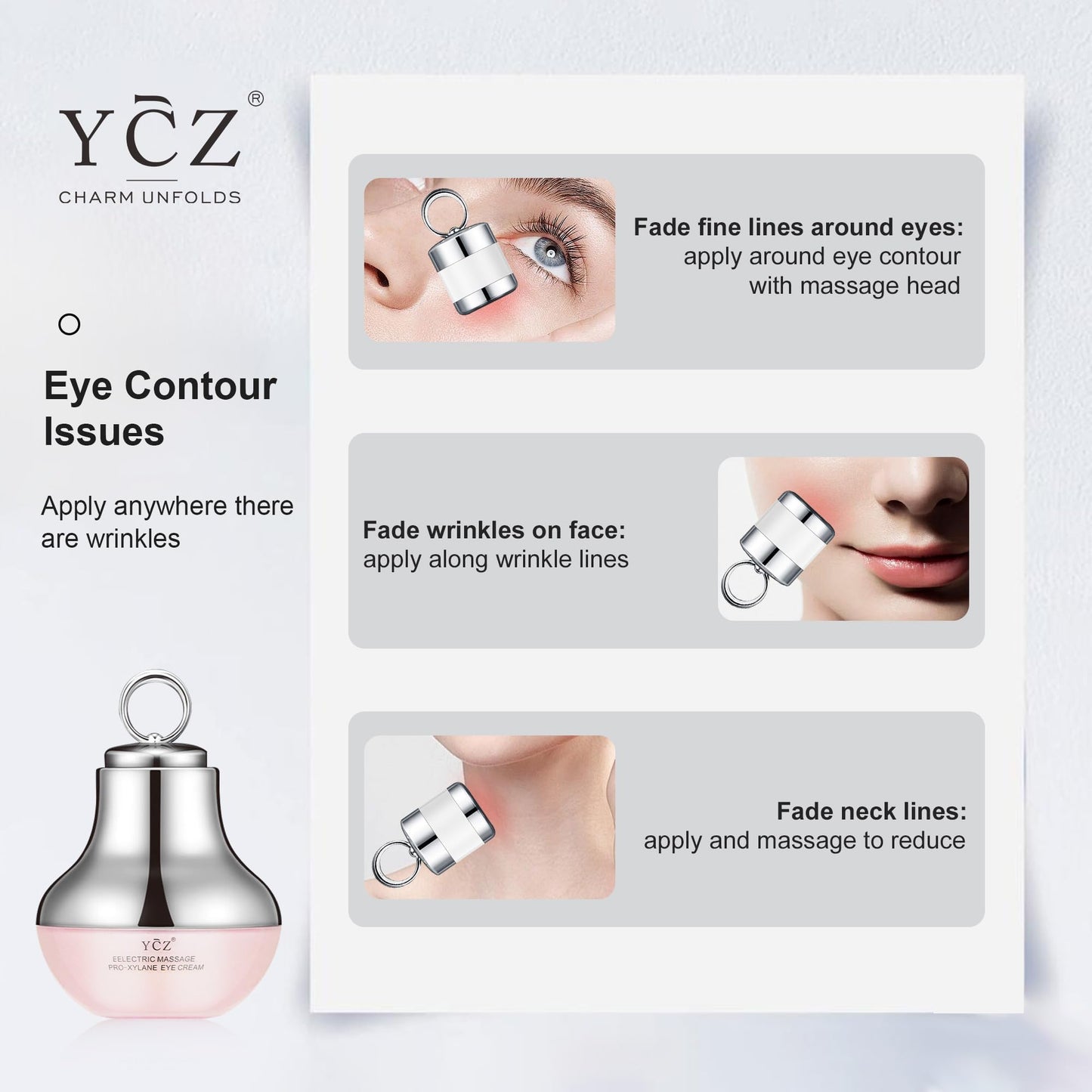 Ycz Electric Massage Eye Cream, 2-In-1 Firming Eye Moisturizer for Under Eye Care, Targets Dark Circles and Fine Lines, Deep Hydration Soothes Eye Fatigue, Suitable Lightweight Texture for Daily Use