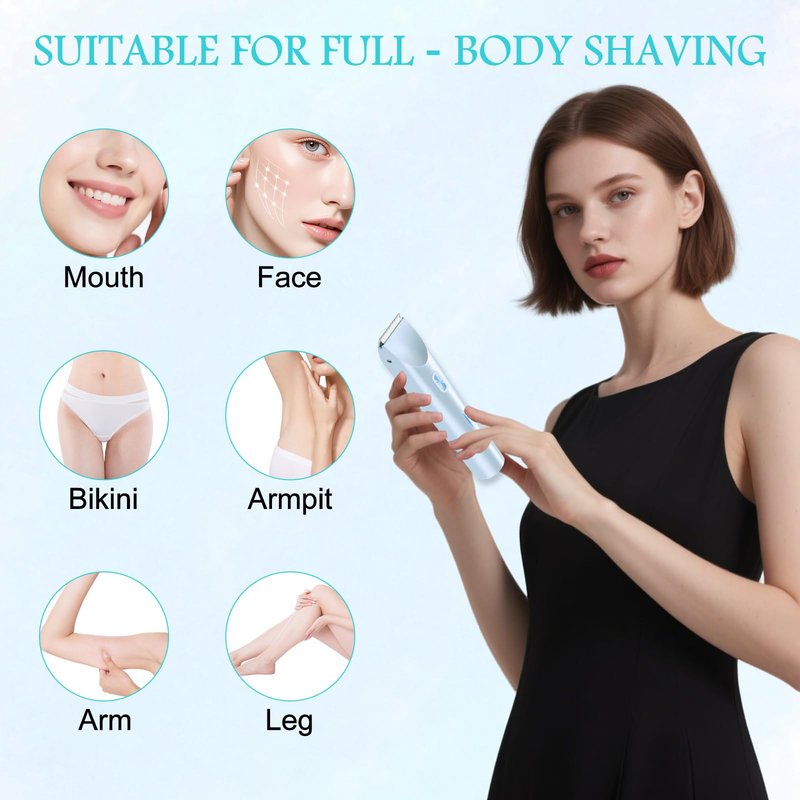 Bikini Trimmer for Women, 2 in 1 Electric Razors for Women, Rechargeable Cordless & Painless Hair Removal, Ultra Low Silent, Easy Cleaning, IPX7 Waterproof Bikini Shaver for Sensitive Skin (Blue)