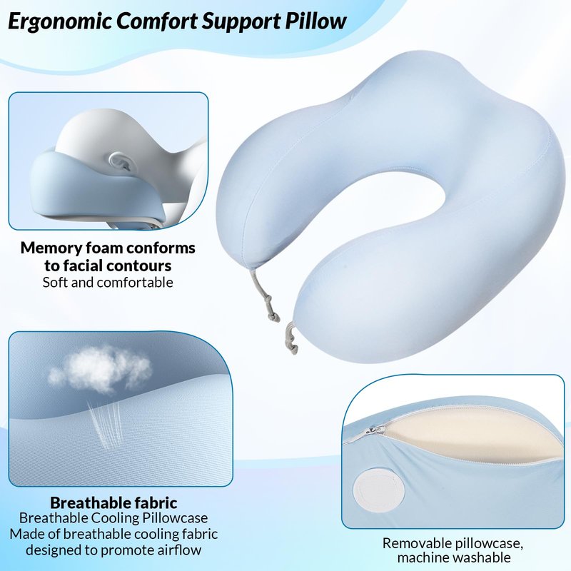 Massage Headrest for Bed, Adjustable U-Shaped Face Cradle Pillow, Portable Memory Foam Pillow for Neck Pain Relief, Ideal for Post Eye Surgery Recovery, Home Facials, Spa & Massage Table Daily Use