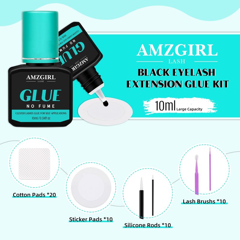 Lash Glue 10ml Individual Lash Extension Glue, Waterproof Black Eyelashes Adhesive 3 Sec Drying Time, Long Lasting for 48 Hours, Lightning Speed Eyelash Clusters Adhesive