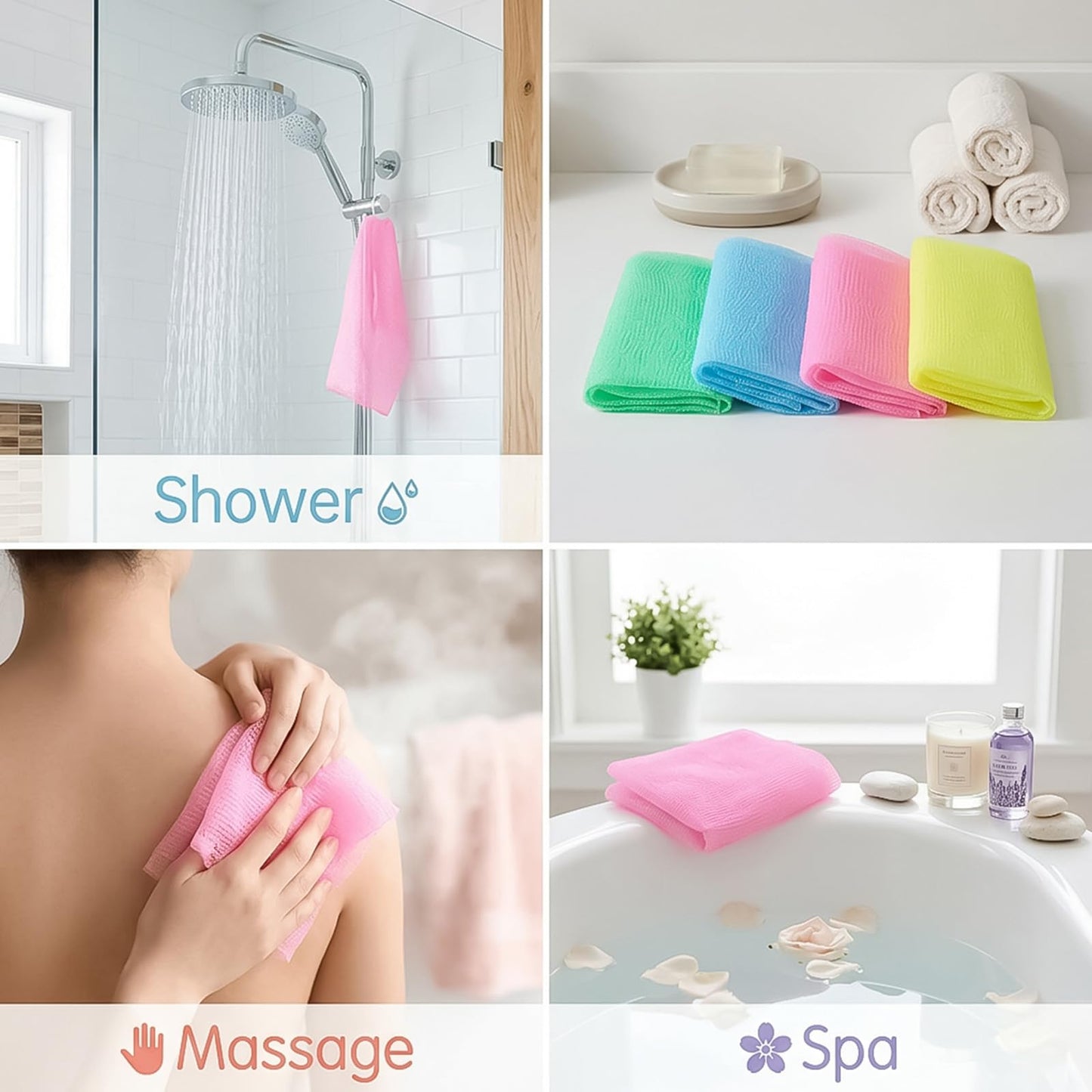 Hecila Exfoliating Washcloth Body Scrubber Bath Cloth Skin Bath Wash Towel for Shower 35 Inch Japanese Nylon Washcloth Loofah Sponge Net Rag Back Scrubber for Women and Men