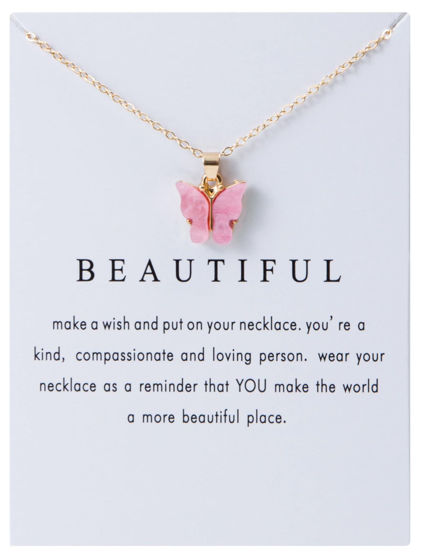 18PCS Colorful Butterfly Pendant Necklace for Women Bohemian Acrylic Adjustable Retro Card Clavicle Chain Insect Animal Necklace Friend Friendship Party Jewelry Gift (Golden Card & White Card 18pcs)