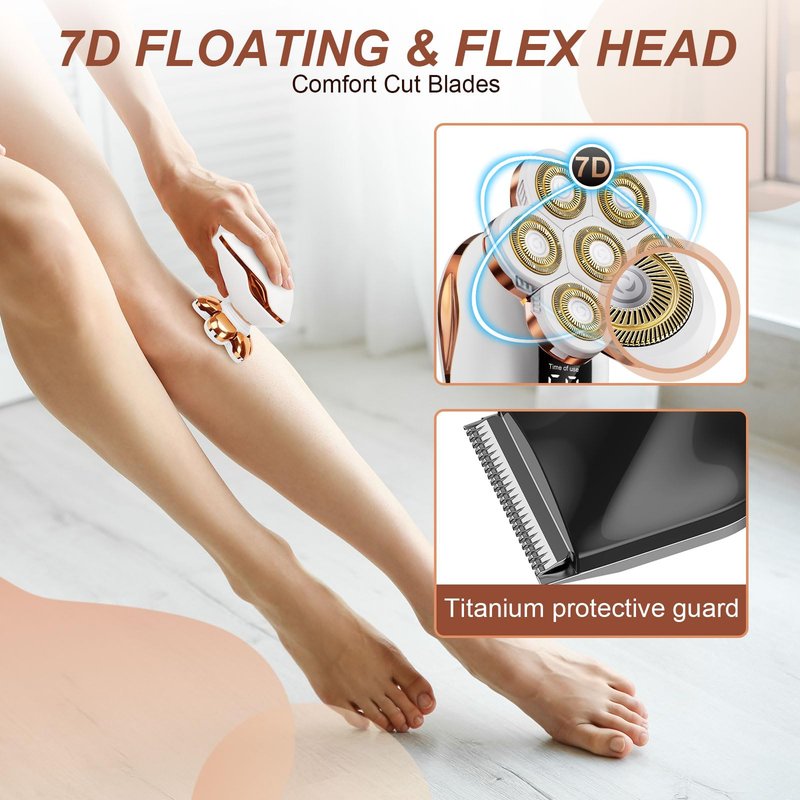 2-in-1 Electric Razors for Women, Wet/Dry 7D Rechargeable Rotary Shaver for Legs, Water Resistant Grooming Kit - Electric Razors for Women, Facial Hair Removal, Bikini Trimmer, Lips - Gentle Hair Remo