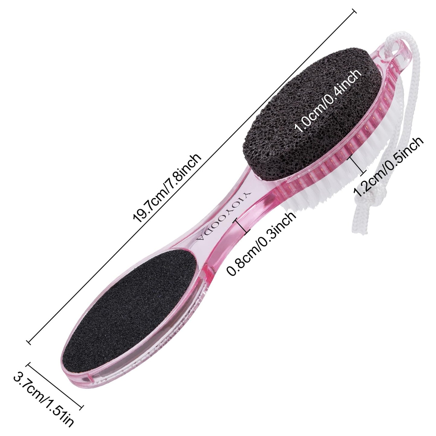 YIOYOODA Foot Brush and Pumice Stone for Feet, 4-in-1 Foot File Callus Remover, Feet Scrubber Brush, Rasp and Sand Paper Pedicure Tools, Multi Purpose for Home Foot Care, 2 Pcs, Clear Black and Pink