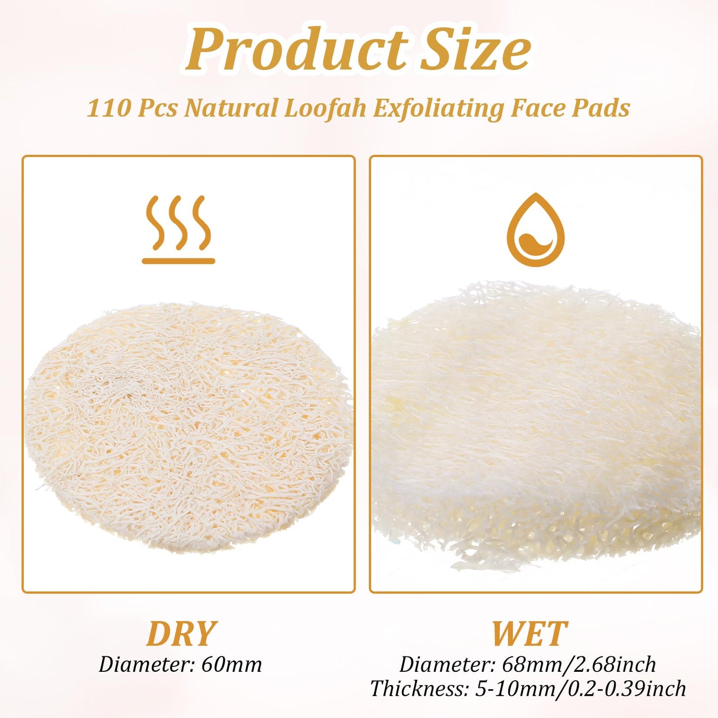110 Pcs Natural Loofah Exfoliating Face Pads – 2.36 Inch Round Face & Body Scrubber Pads for Men & Women – Gentle Exfoliation, Dead Skin Removal, Bulk Loofah Sponges for Bath, Shower and Spa