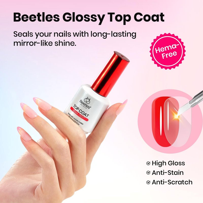 Beetles Gel Base and Top Coat Set with Matte Top Coat – 3 Pcs No Wipe Gel Nail Polish Kit, Glossy & Matte Finish, HEMA Free UV LED Soak Off Long Lasting Manicure Essentials