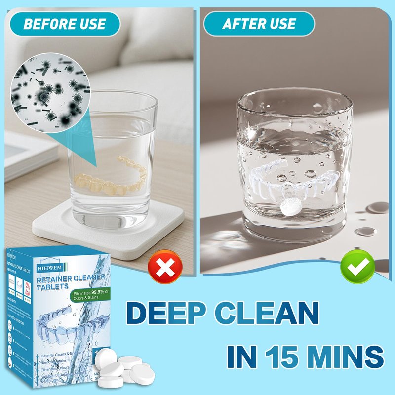 Retainer Cleaner Tablets, Denture Cleaner Effervescent Tablets - 120 Count, 4 Month Supply, Remove Stains & Odors for Clear Aligners, Night Guards, Mouthguards, Non-Abrasive, Bleach-Free