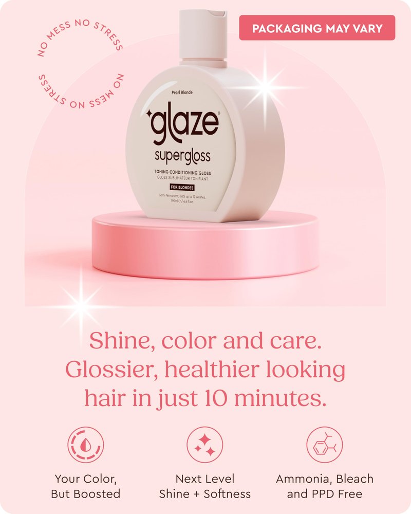 GLAZE SUPERGLOSS PURPLE TONING GLOSS: Hydrating, toning gloss for blonde, bleached & highlighted hair. Neutralizes yellow tones, boosts shine, conditions in 10 minutes - 6.4 fl oz - Pearl Blonde
