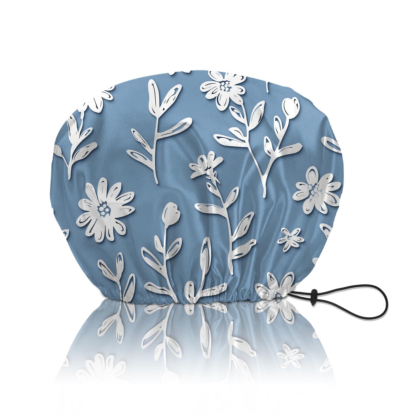 BHAHB Shower Cap Reusable Double Layer Adjustable Elastic Waterproof EVA Hair Bath Caps for Women Girls Cute Aesthetic-White Flower