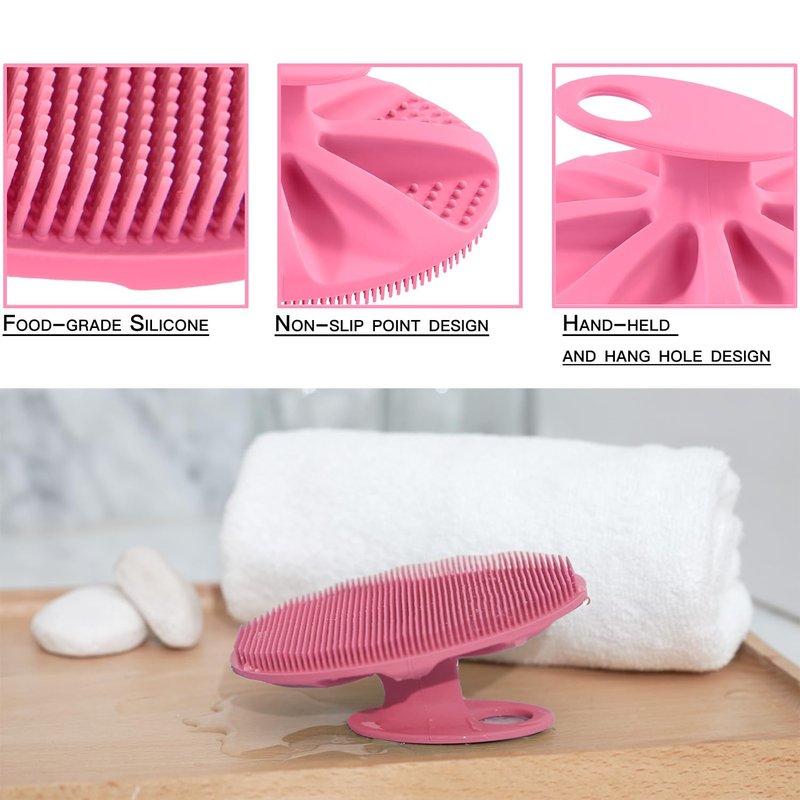 INNERNEED Soft Silicone Body Cleansing Brush Shower Scrubber, Gentle Exfoliating and Massage for All Kinds of Skin (Pink)